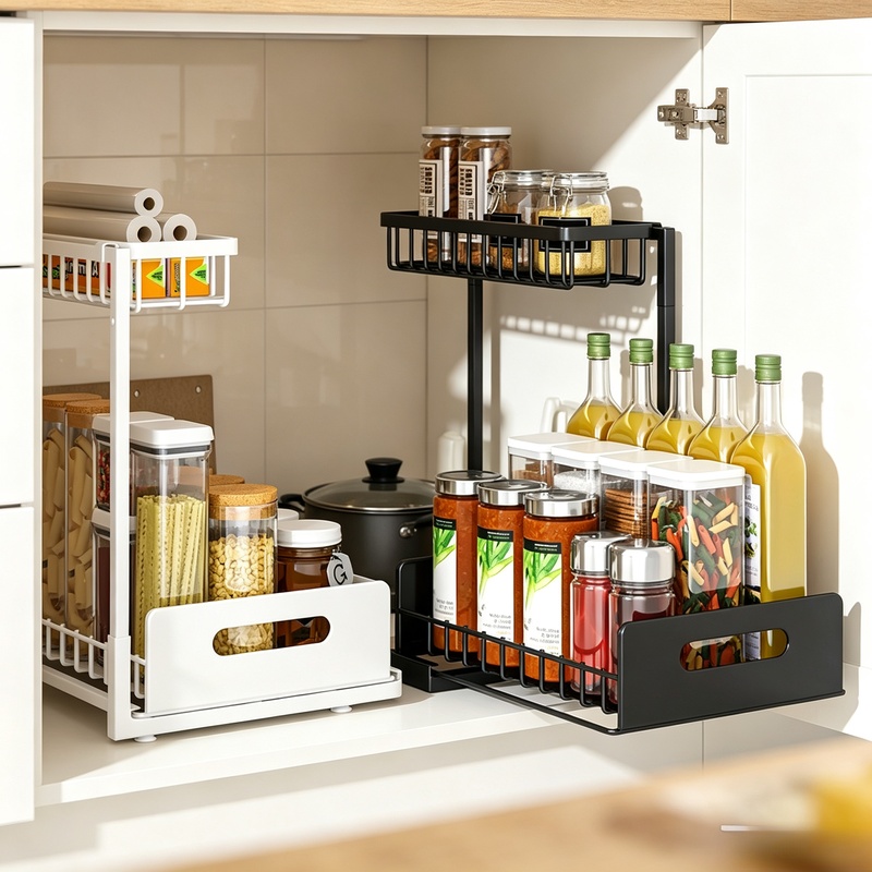 Home Goods Bathroom Cabinets - Pull‑out 2‑Tier Under‑Sink Cabinet Storage Organizer