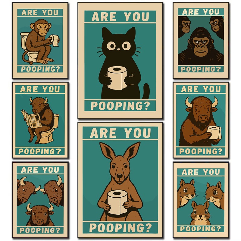 Home Bathroom Quotes - Funny Animal Toilet Poster Cartoon Minimalist