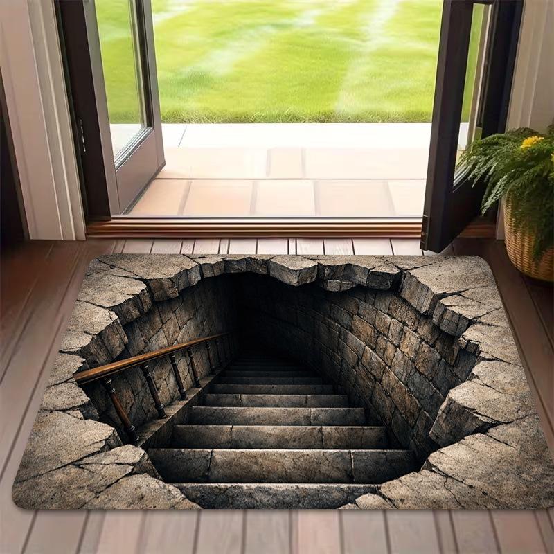 Home Bathroom Cleaning Machine - 3D Stone Hole Illusion Door Mat