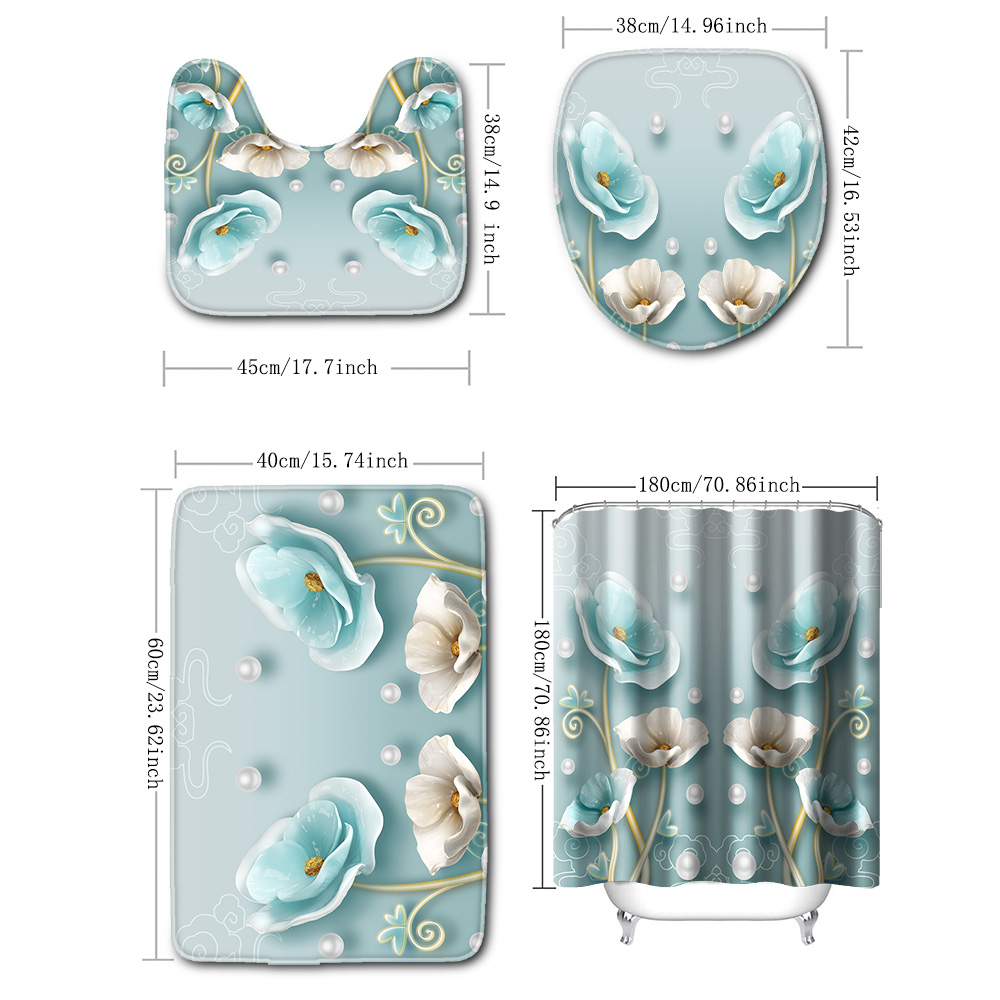 4-Piece Set of Blue White Jade - đánh giá và giá Shower Curtain Liner