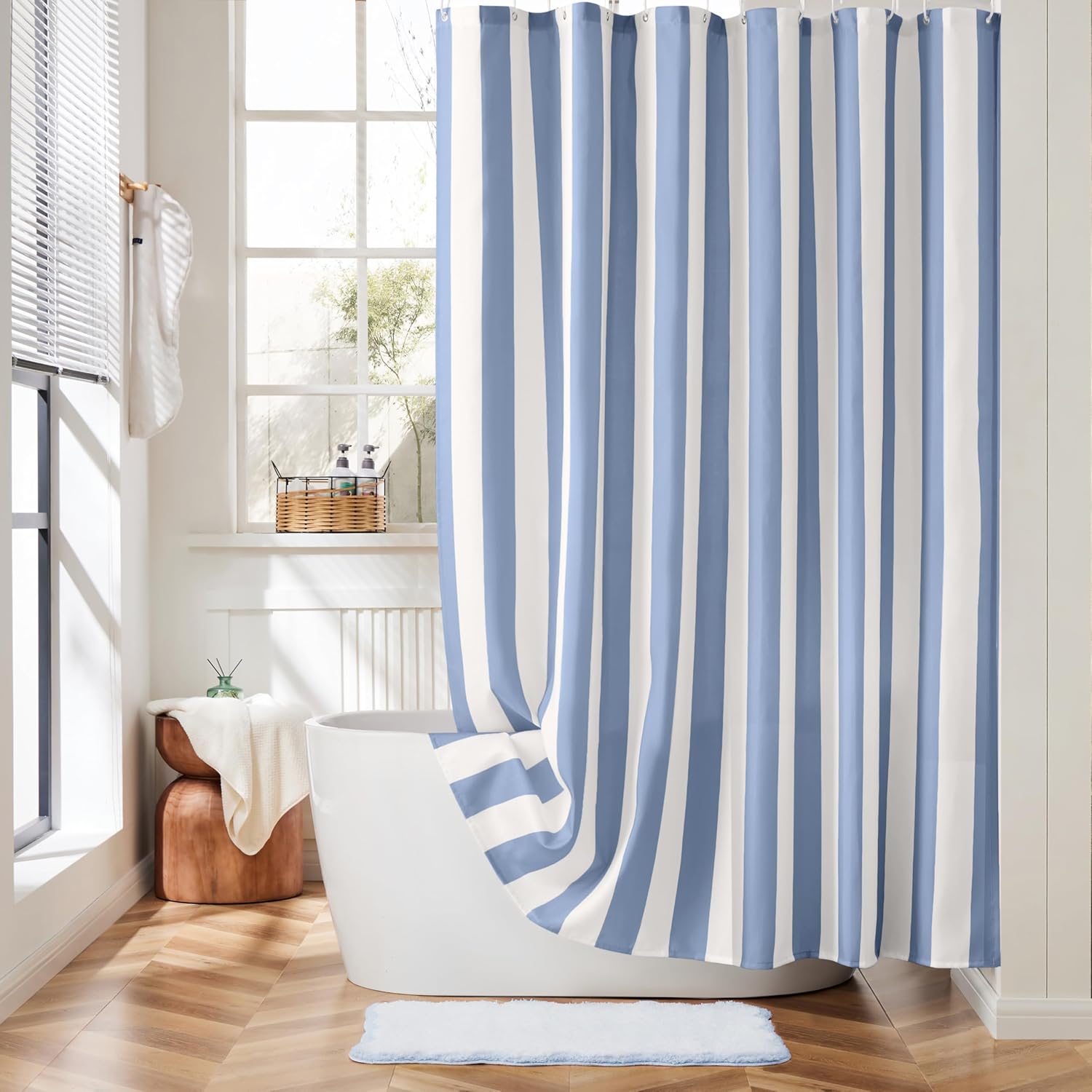 Modern Blue White Striped Show - đánh giá và giá Shower Curtain Liner
