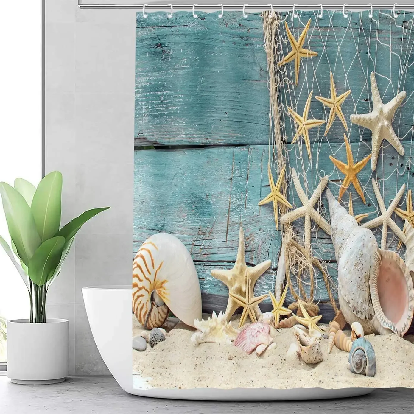 Seashell Shower Curtain Summer - đánh giá và giá Shower Curtain Liner