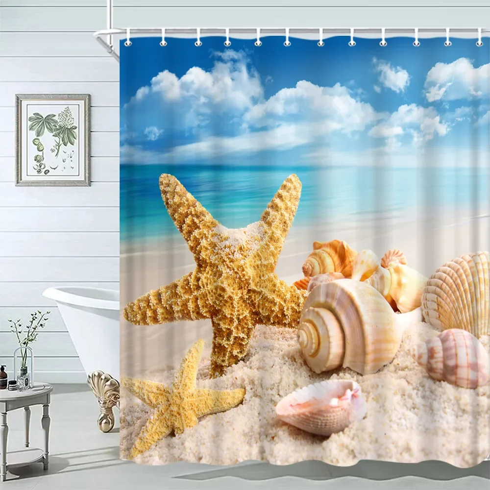 Seashell Shower Curtain Summer - đánh giá và giá Shower Curtain Liner